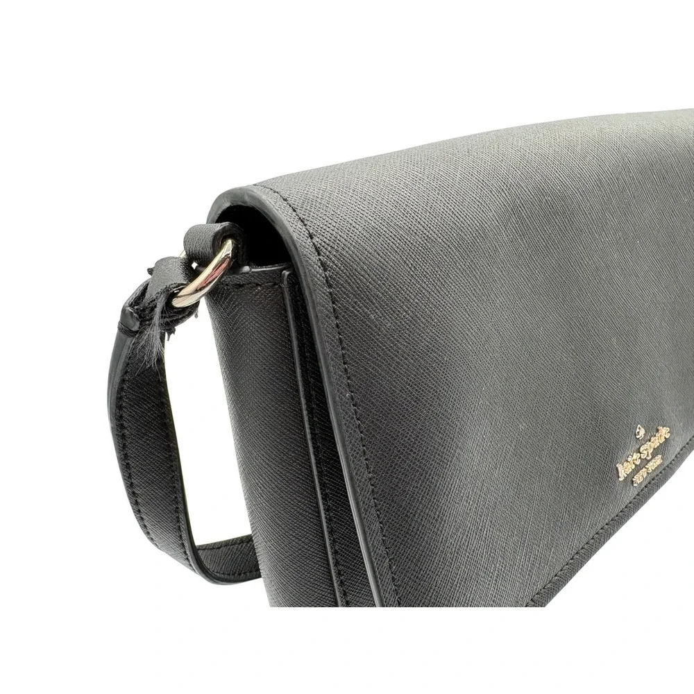 Kate Spade Crossbody Bag Womens Small Black Good Saffiano Leather Flap‎ Purse
